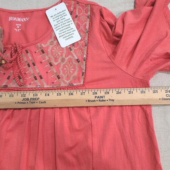 Roamans Embroidered Tassle Tunic Top Size Beachy Boho Hippie Relaxed Fit 14/16 - Picture 6 of 10